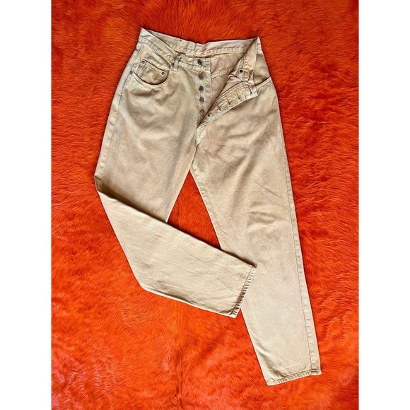 90s vintage Pepe yellow jeans button fly loose fit high waist 30W 1990s - Picture 5 of 9